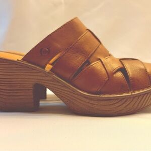 BORN Women's Pollina Brown Leather Mule Clog, 11M